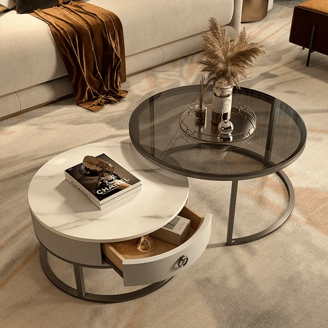 岩板茶几家用客厅组合轻奢简约现代北欧网红大理石808圆形茶桌