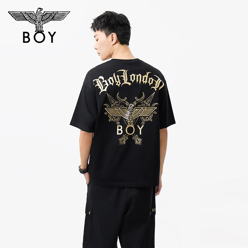BOYLONDON25新款夏季男女同款烫金朋克高街时尚潮牌短袖T恤N01805