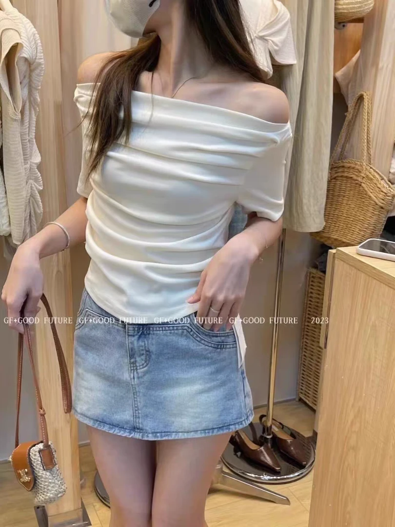 Susu苏苏女装2025新款仙女风一字肩夏季短袖露肩女