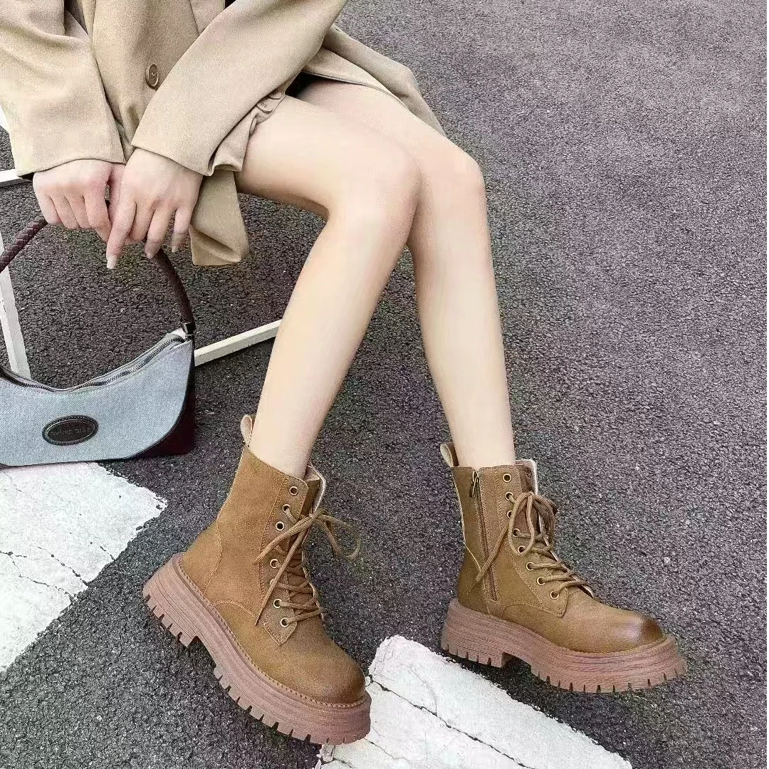 H821增高马丁靴女秋冬季新款厚底百搭单靴ins网红爆款短靴女