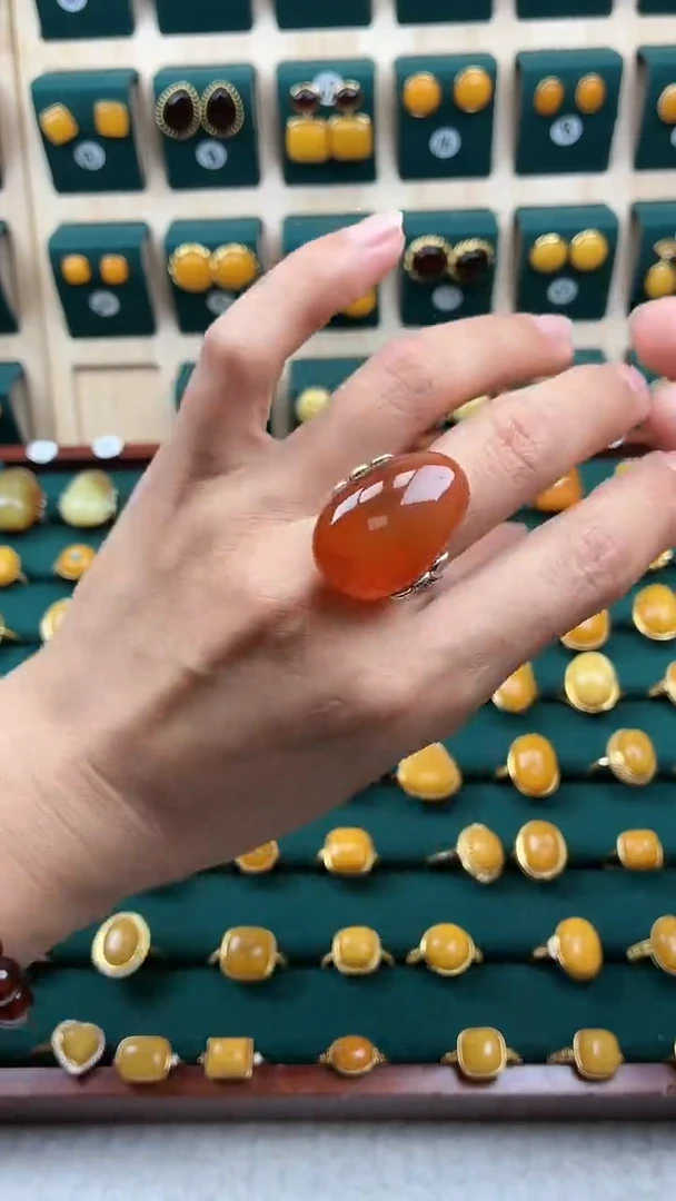 银S925镶嵌琥珀戒指波罗地海意境珀戒指