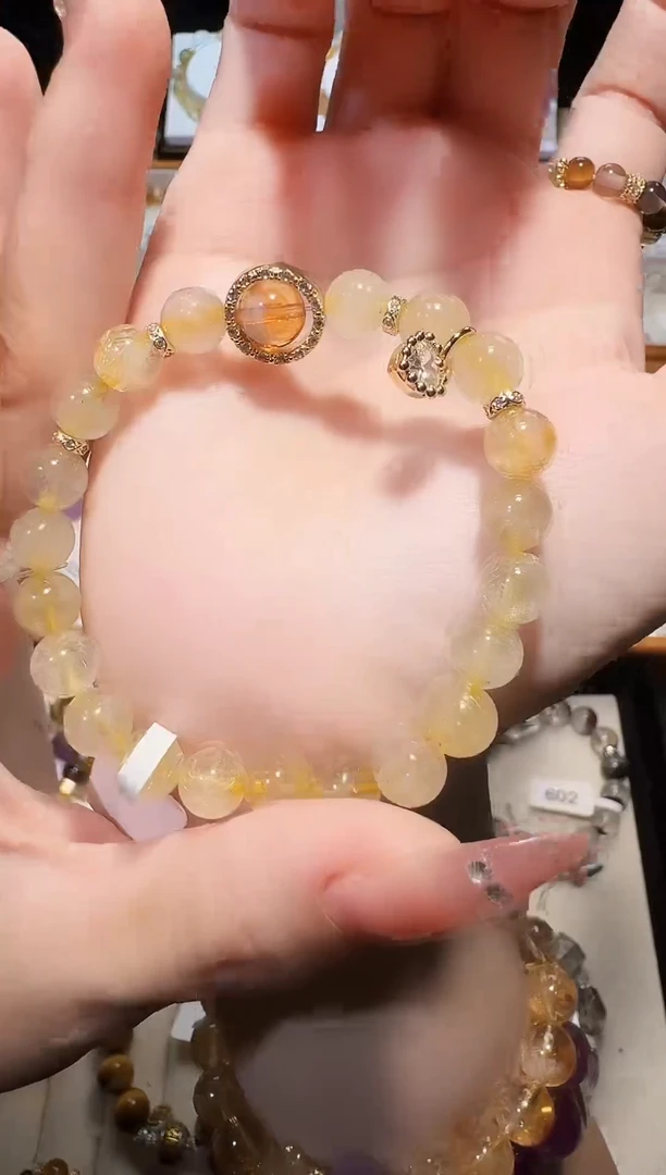 水晶手串未镶嵌天然金发晶水晶手串卡7mm