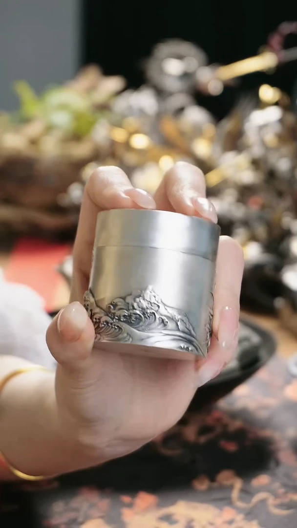 【闪购商品】纯银寿桃锦鲤茶叶罐