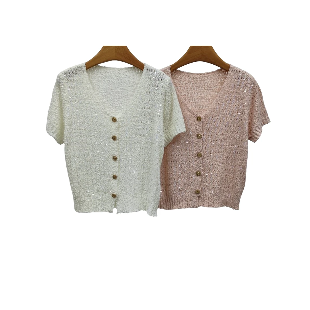 YITONG/倚桐2025夏季时尚气质开衫v领镂空针织衫（S5366398）