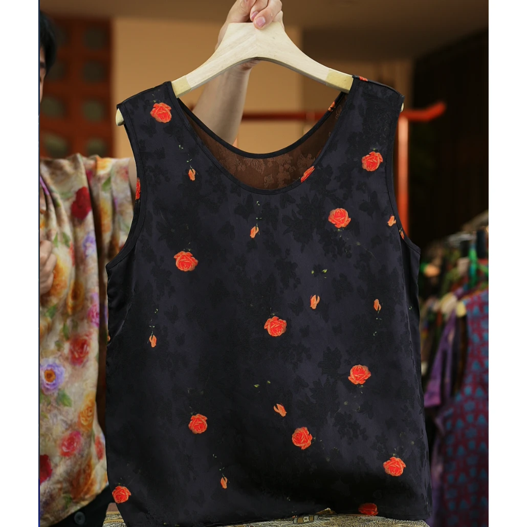 新中式木薯真丝国风马甲背心女气质百搭T1531