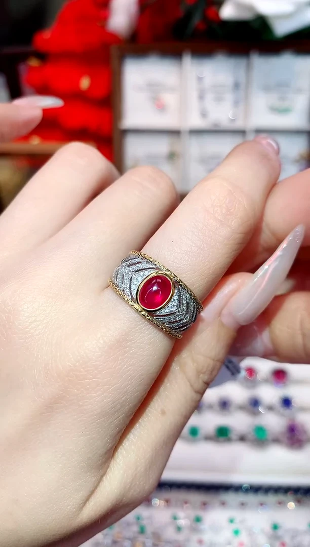 18K金镶嵌戒指红宝石1.3ct/天然宝石/七天无理由