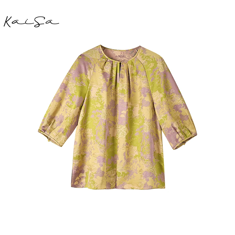 【流萤】100%桑蚕丝杭锦中袖上衣755185