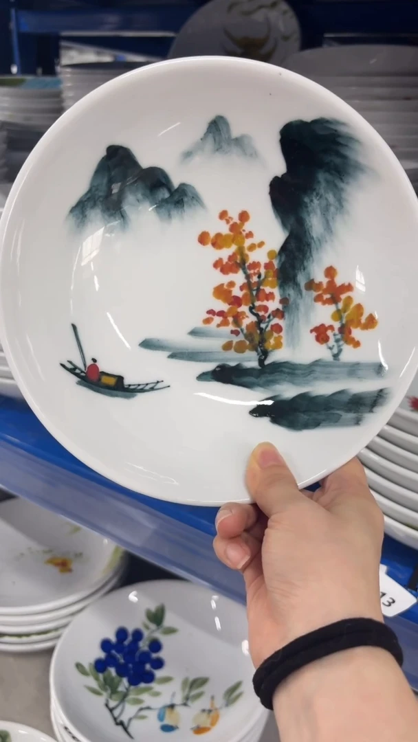瓷片景德镇高温陶瓷食品级手绘釉中彩-圆深盘