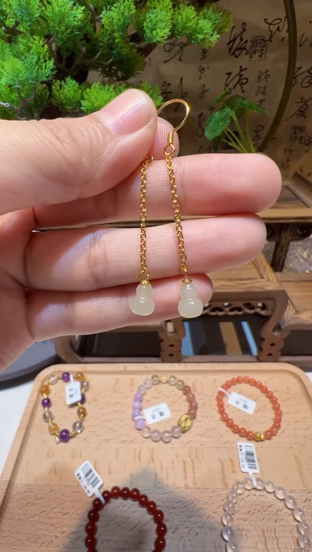 银S925镶嵌和田玉耳饰耳饰@@