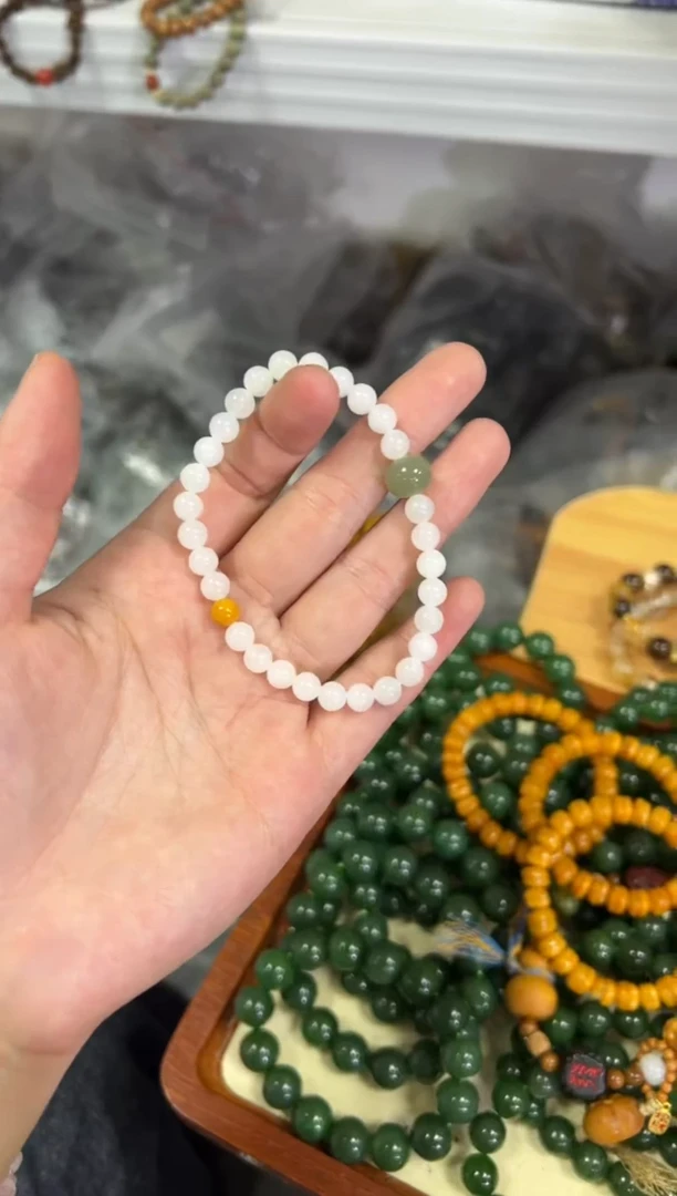 【闪购商品】和田玉手链未镶嵌和田白玉蜜蜡小米珠款[0574]