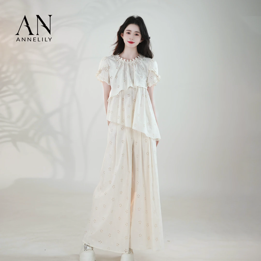 ANNELILY安甜甜【米雅】新款时尚轻奢百搭气质长裤套装AT2506015