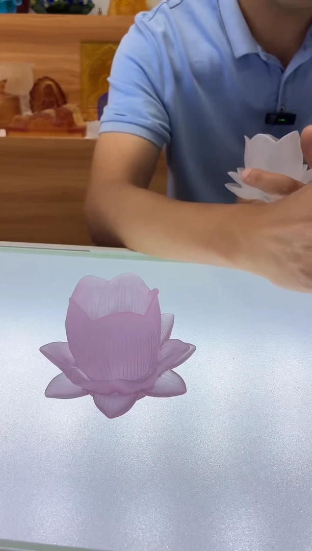 琉璃手工艺品古法琉璃粉色莲花防风烛台