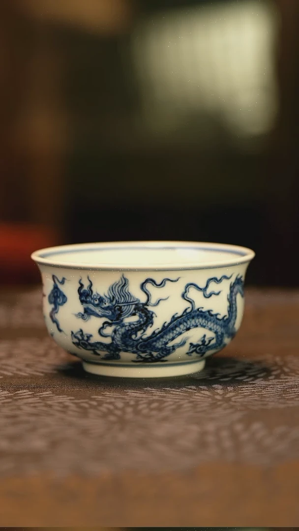 中式-****n仿明青花龙纹炉式杯