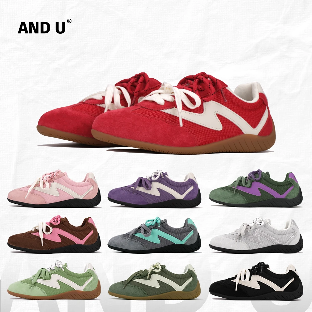 AND U情侣赛车鞋小众网面透气薄款红色德训鞋潮流经典板鞋子