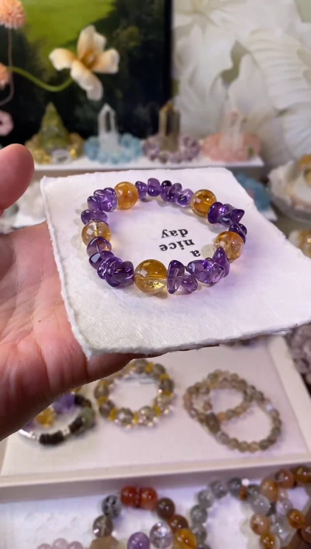 未镶嵌手串水晶黄塔晶紫水设计款