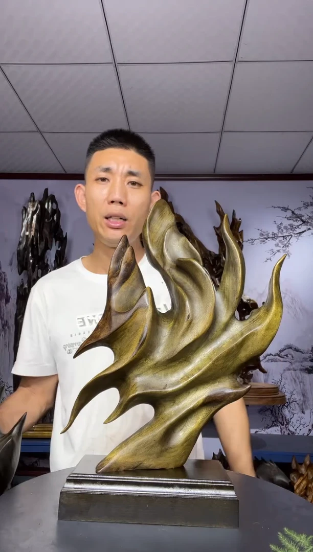 金丝楠木雕款玉*狐金丝楠木工艺品摆件