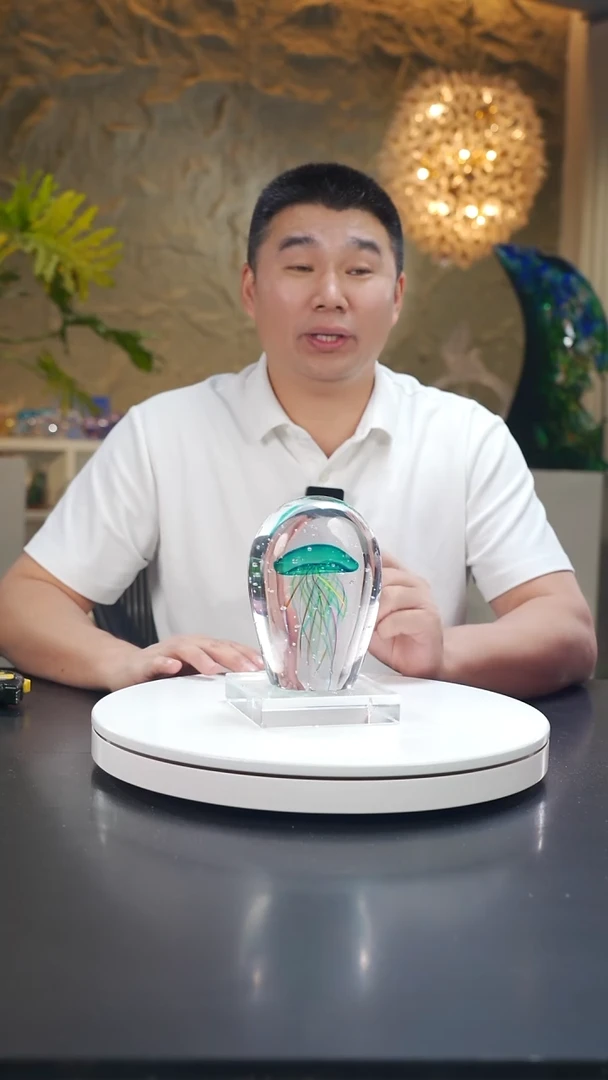琉璃宝石蓝色水母摆件+底座