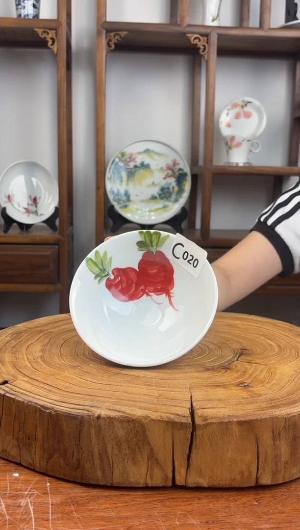 瓷片国韵瓷坊-手工手绘小斗笠c020