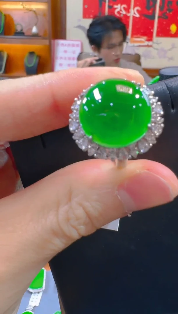 银S925镶嵌戒指翡翠天然A货翡翠