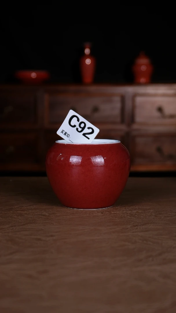 杯子豇豆红景德镇纯手工陶瓷