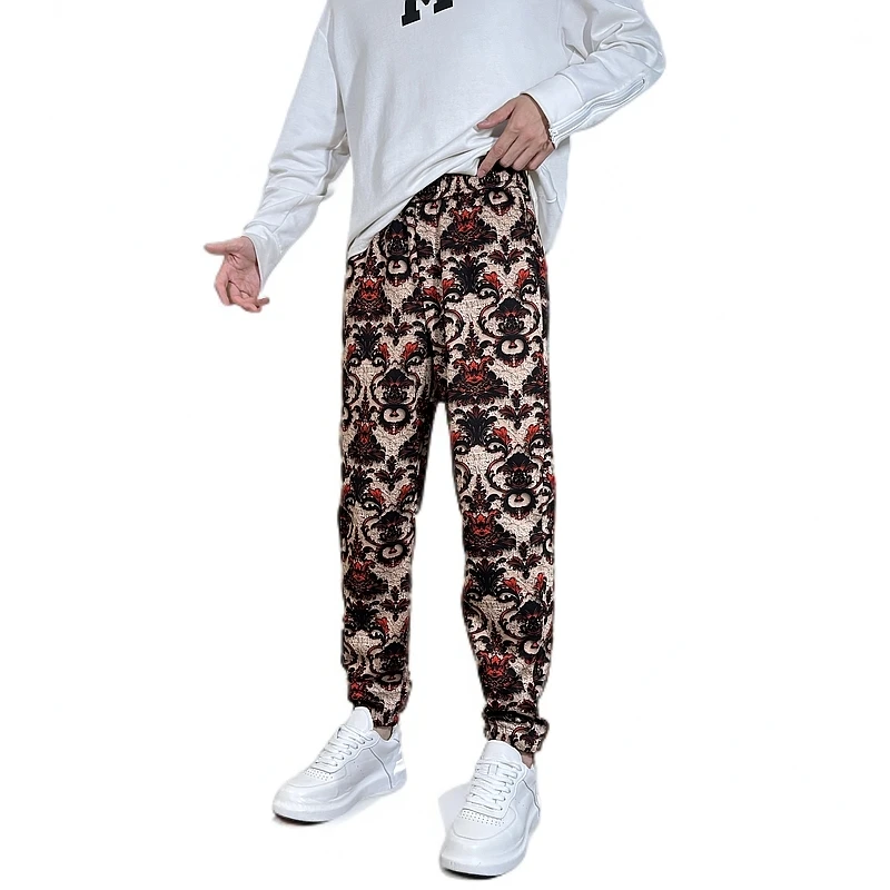 2025春季新品 男士时尚潮牌宽松款束脚裤 休闲百搭印花图案弹力裤