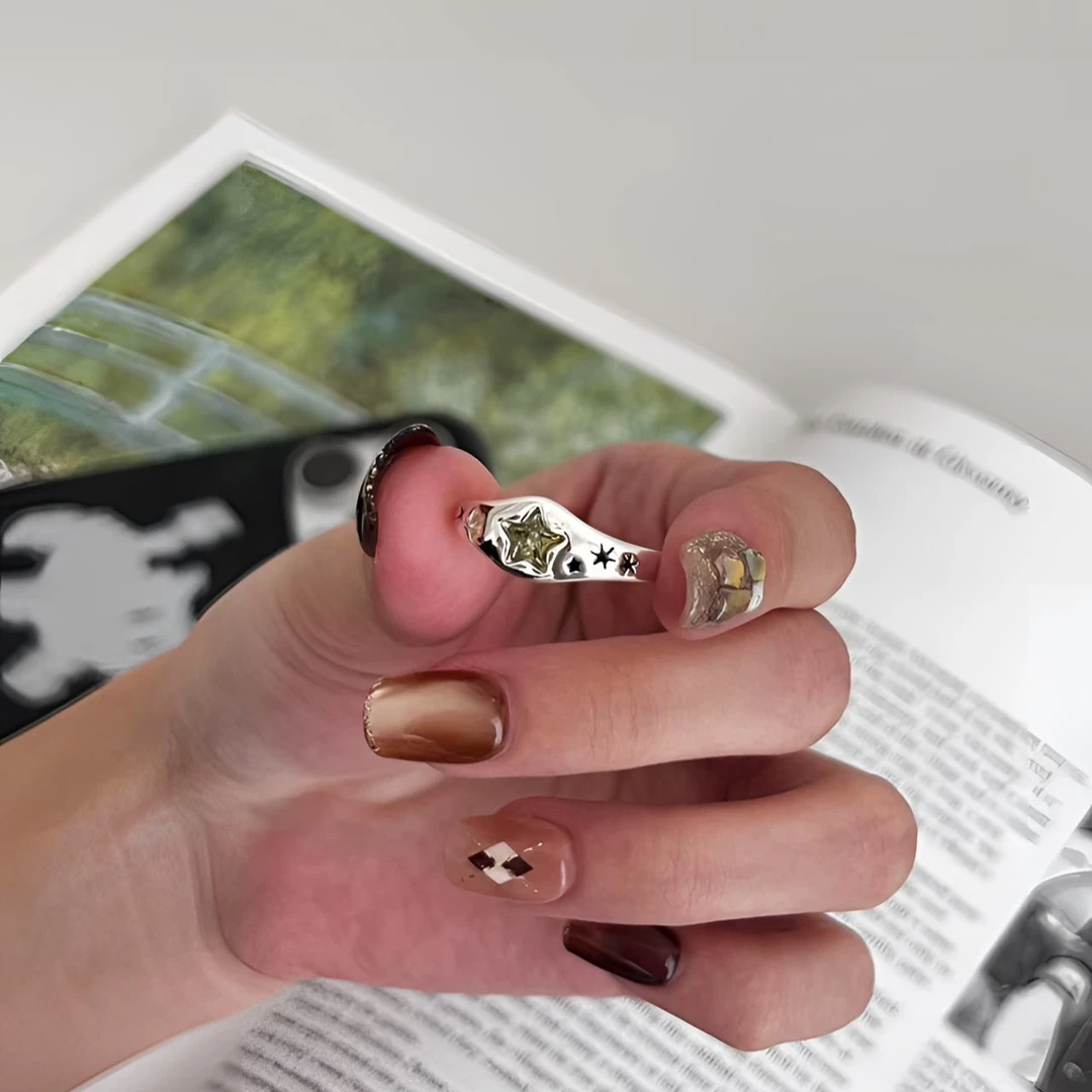 纯铜锆石戒指 指环可调节甜酷风冷淡风日韩银色简约戒指