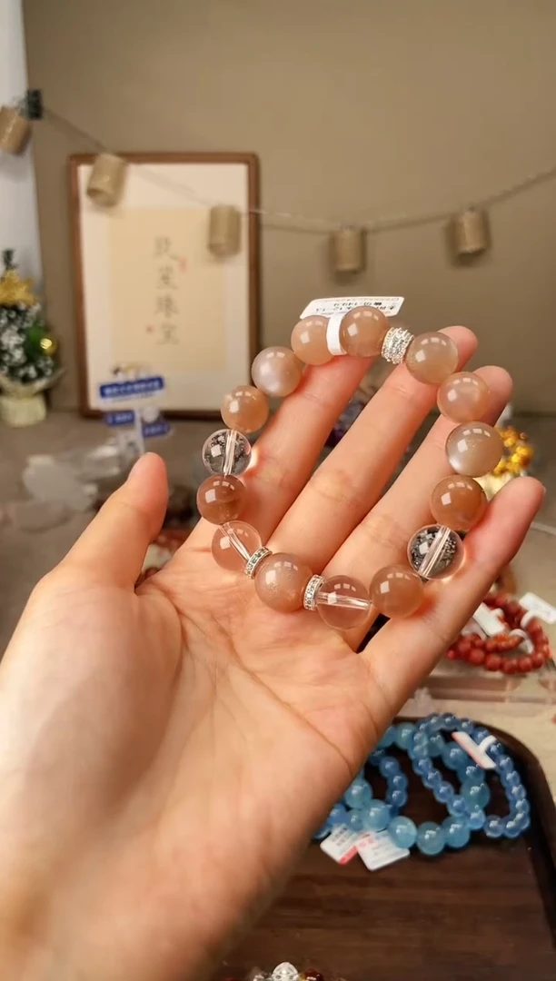 手串未镶嵌长石12mm太阳石白水设计款微瑕