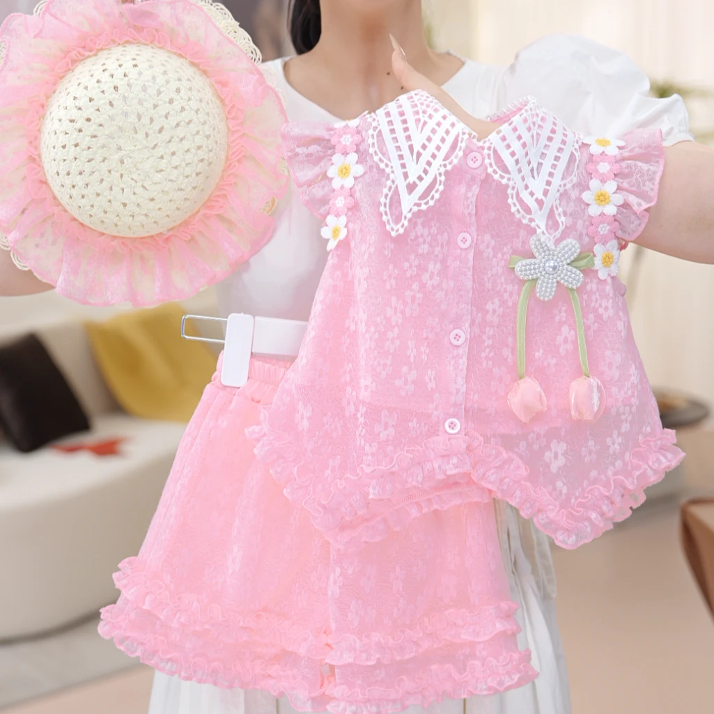 少女童风夏季单排扣公主风套装连体衣韩版碎花夏装SA30167