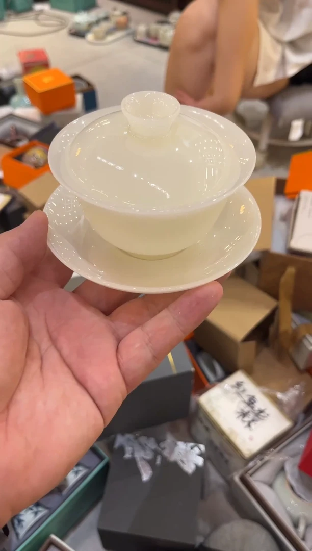白透元宝盖碗茶具茶具