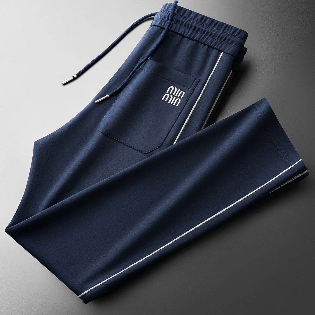 秋季时尚简约男士运动直筒卫裤撞色拼接空气层太空棉显瘦百搭帅气