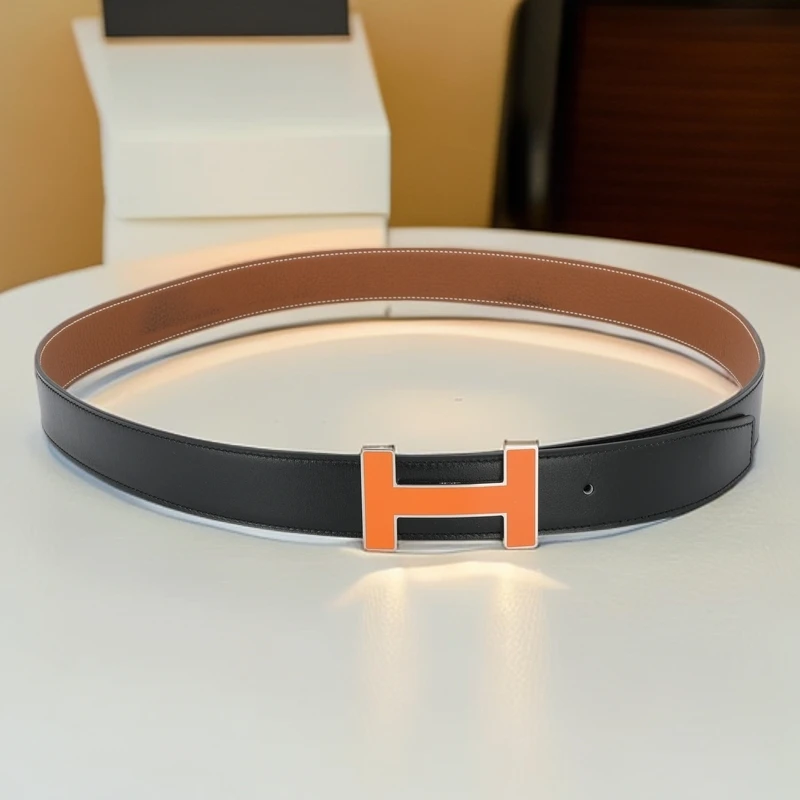 Hermes/爱马仕H双面金色平滑扣黑色/金色腰带 简约撞色