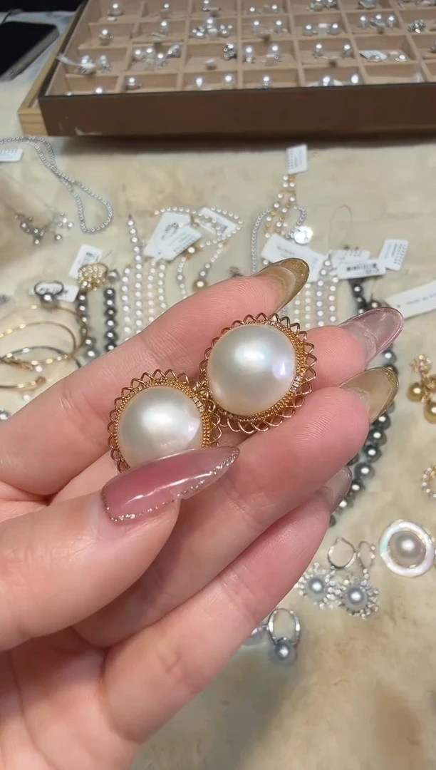 18K金镶嵌耳饰拼合珍珠（马贝珠）zzxm多样性发一对