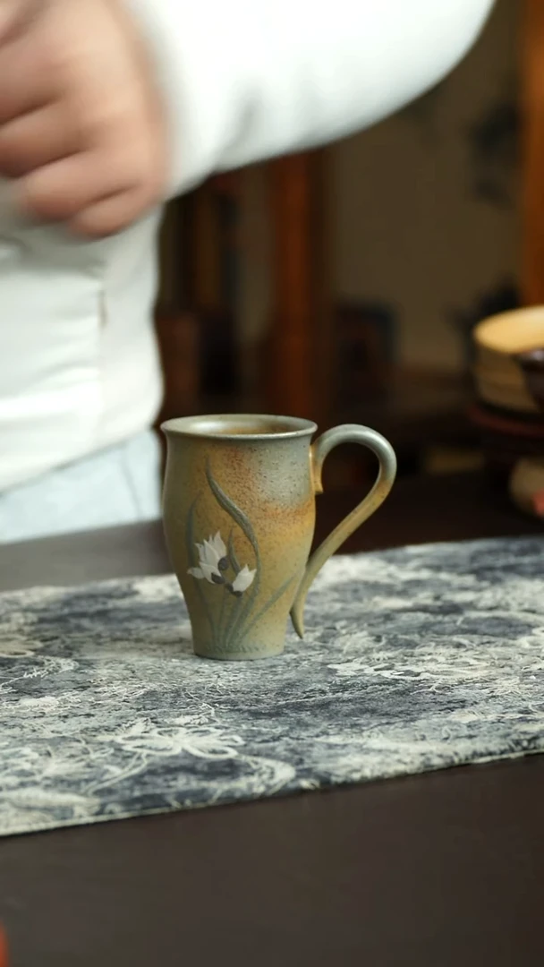 茶杯紫砂65号 特惠柴烧兰花把杯 宜兴紫砂原矿作品