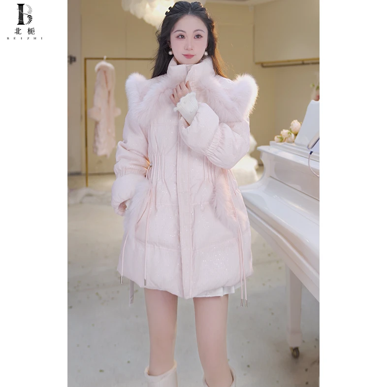 【璀璨星河】新中式领子重工绣花狐狸毛领羽绒服811215