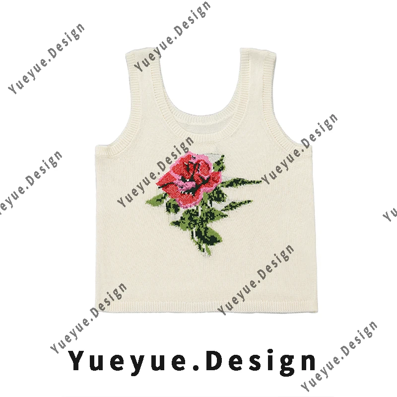 【悦悦专属】夏季U领玫瑰提花无袖针织衫Y544