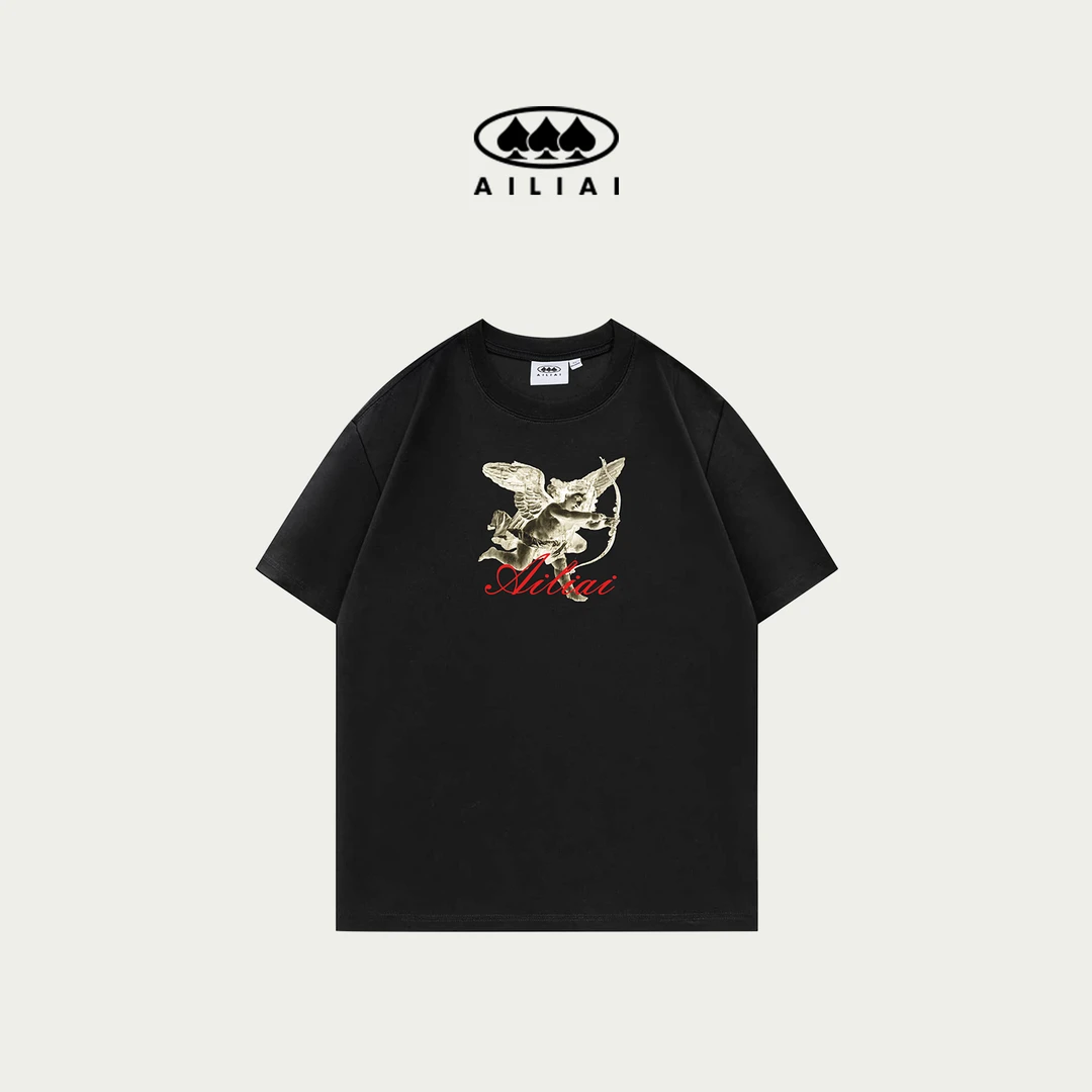 艾力艾美式复古字母印花短袖T恤宽松潮流情侣百搭休闲半袖