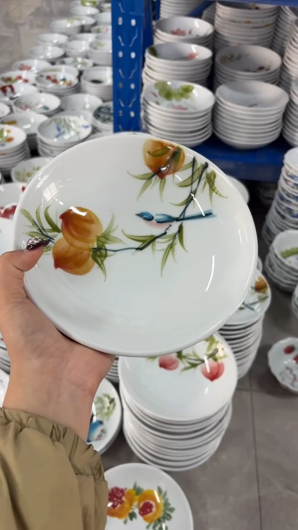 瓷片景德镇陶瓷食品级手绘釉中彩-圆深盘