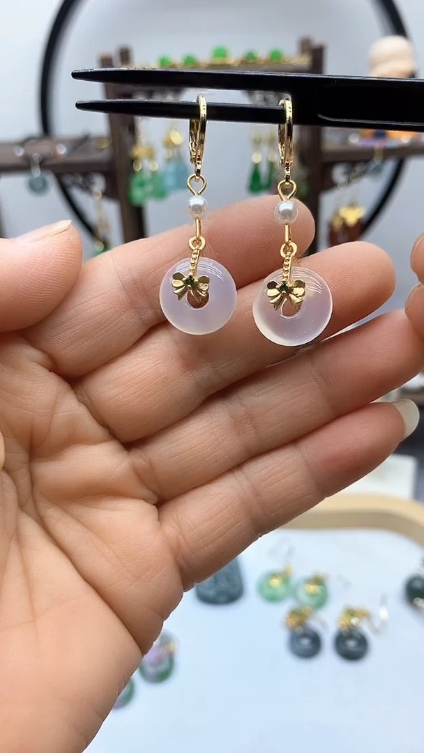 玛瑙/玉髓耳钉14K金镶嵌450