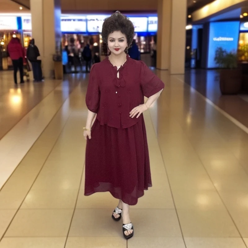 8863款玫瑰花气质减龄时尚连衣裙显瘦洋气宽松中长款高贵连衣裙