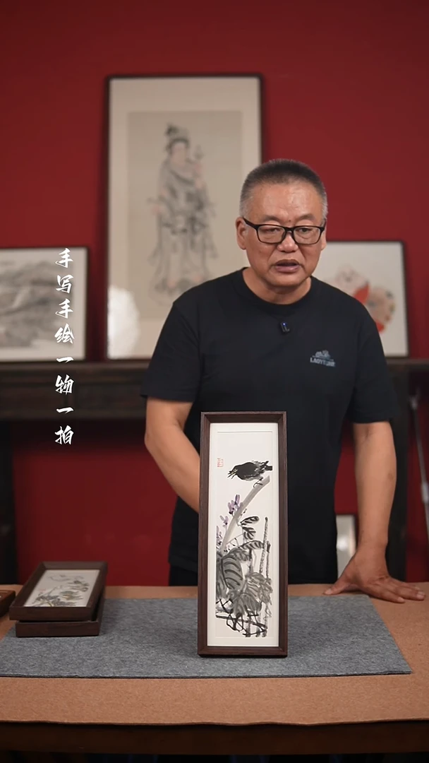 国画手绘-15*42摆台花鸟