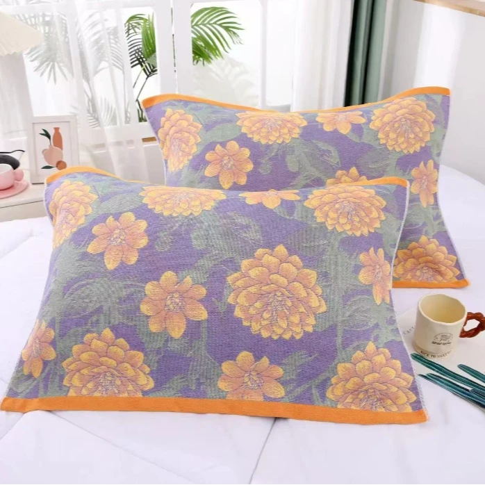 纯棉纱布枕巾--紫色牡丹高端高档上档次柔软亲肤轻薄正品高级感