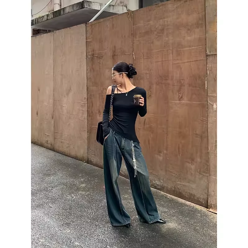 【秋秋清仓】秋季小众复古美式做旧中腰直筒牛仔裤24091