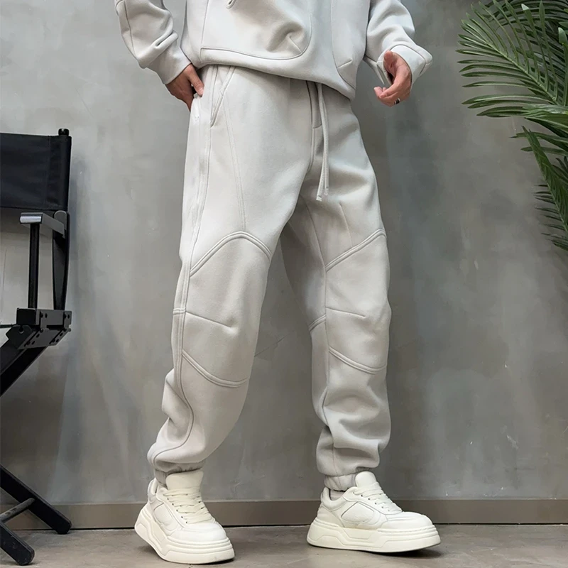 冬季加绒潮牌痞帅休闲卫裤男静版宽松拉链运动束脚裤2589