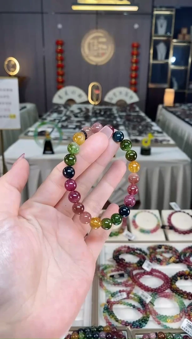 未镶嵌透体老矿碧玺彩虹单圈手串8mm+碧玺hon多样性发一条