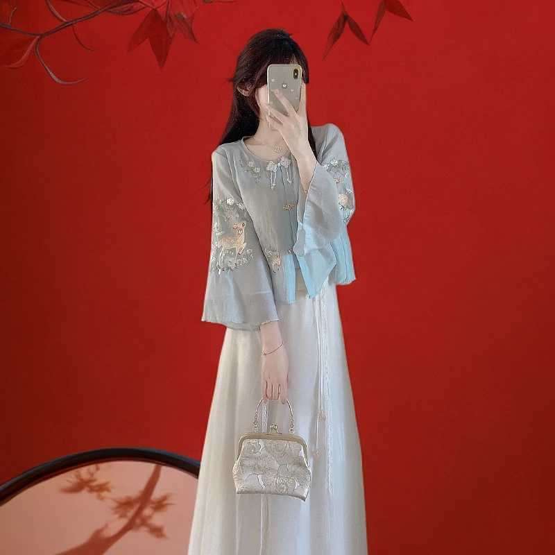 夏夏季2025新款唐装改良盘扣上衣气质长裙子新中式中国风连衣裙女