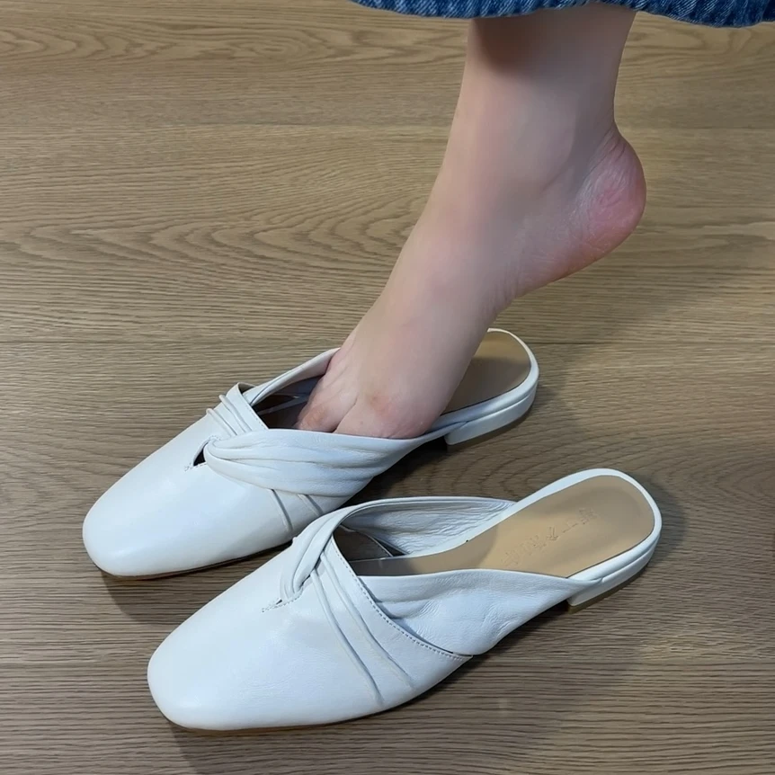 拖鞋2025新款头层绵羊皮柔软舒服懒人半拖简约时尚气质凉拖女款