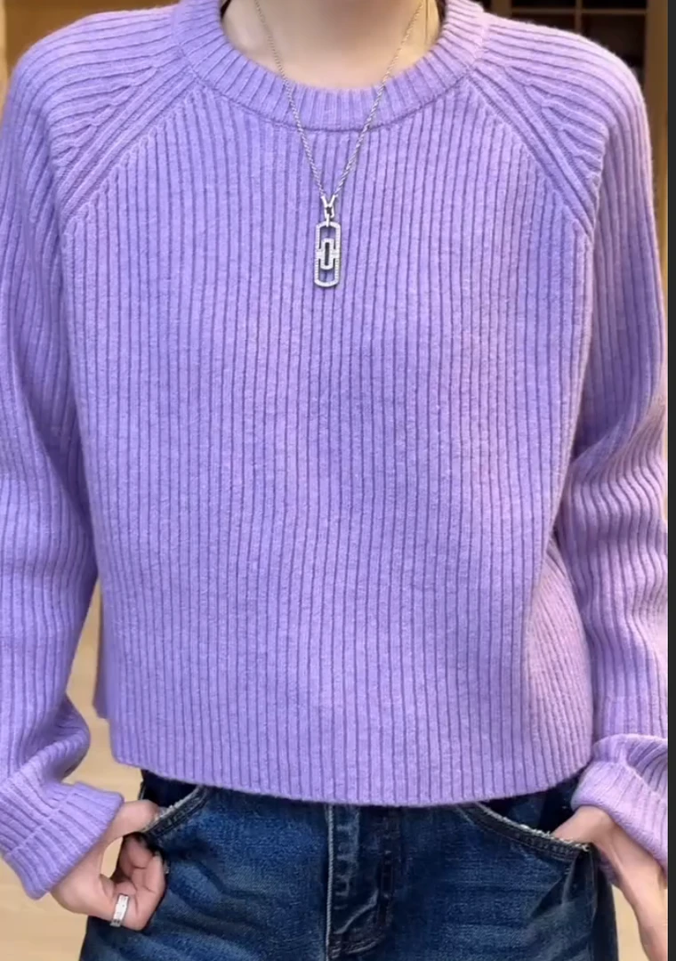 2025秋季新款简约纯色气质百搭显瘦圆领毛衣针织衫女休闲百搭