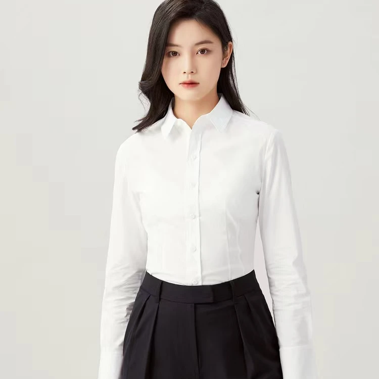 【商场同款】纯色衬衫秋冬时尚简约百搭POLO领长袖上衣女5300922