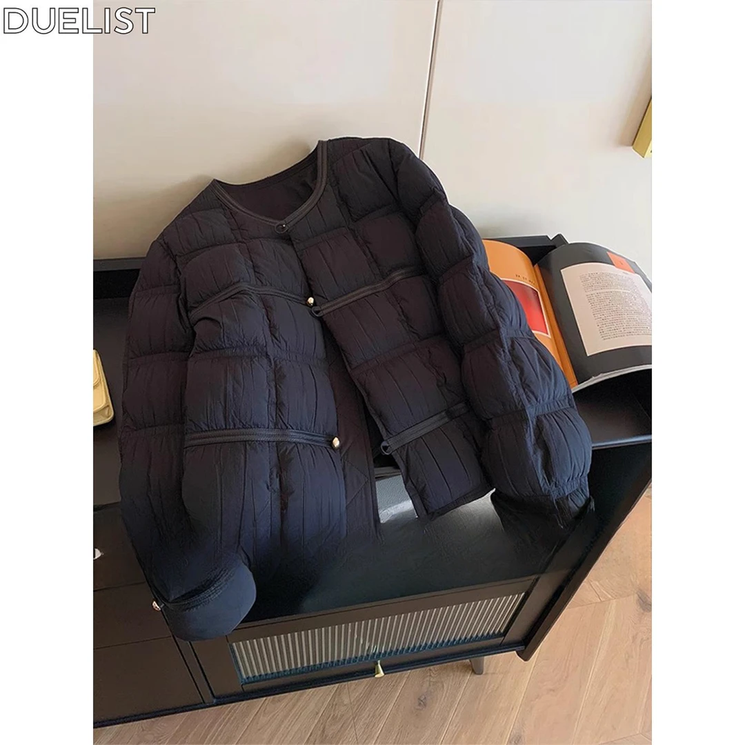 DUELIST高级设计感黑色棉服女冬季气质好看百搭圆领棉衣外套潮流