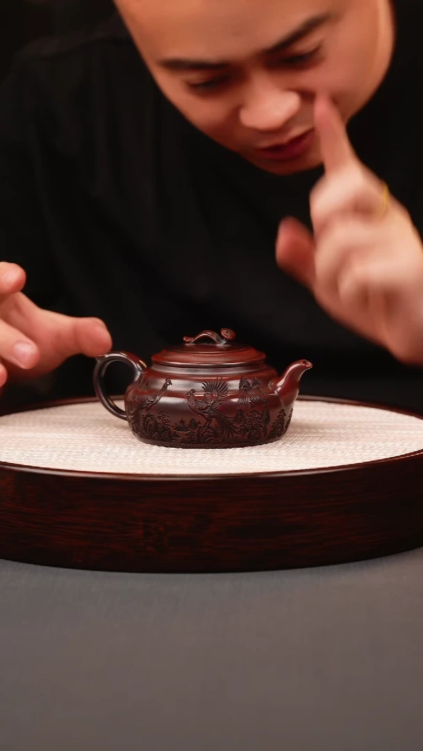 茶壶紫砂古红泥如意半月